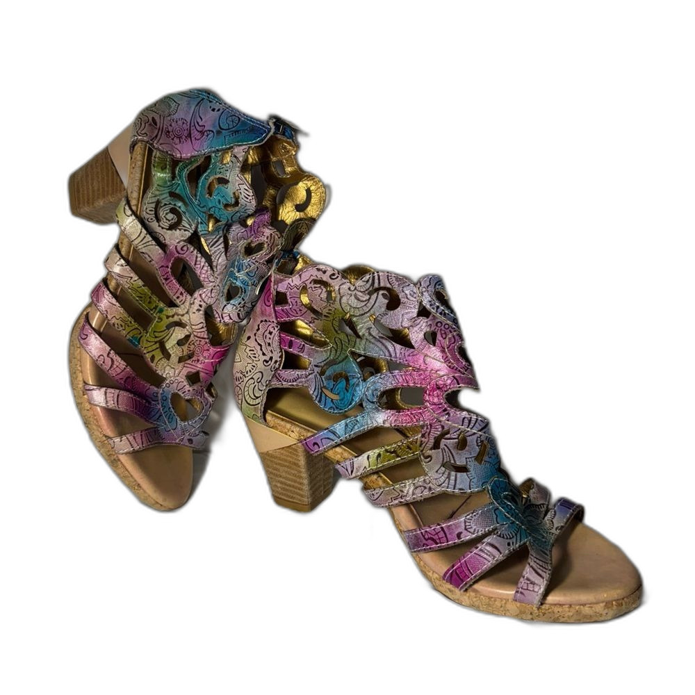 Colorful Women's Cutout Heeled Sandals - Picture 5 of 9